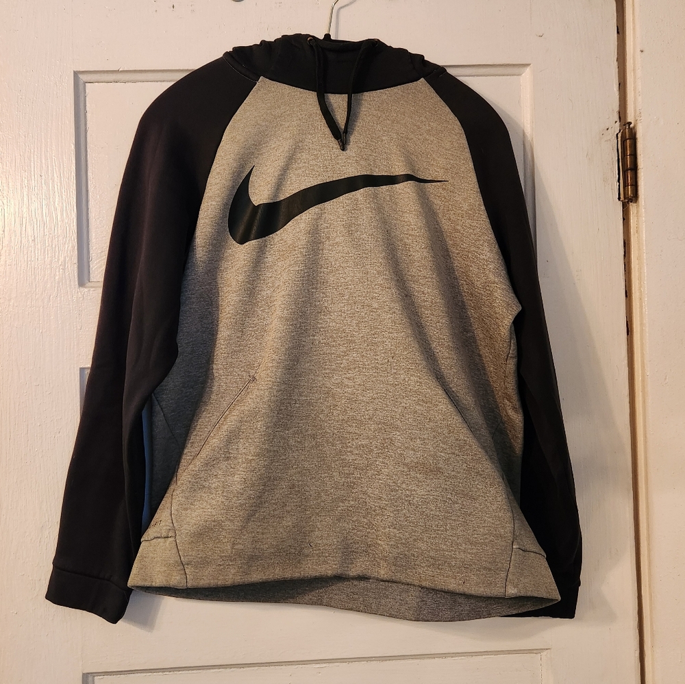 Nike Men’s Hoodie Sweatshirt, Dri-Fit Drawstring Sz Med, Pocket, Black/Gray, EUC